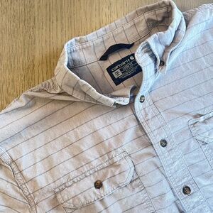 Carhartt 2XL Tall Loose Fit Button Down Shirt Gray Striped Workwear Mens